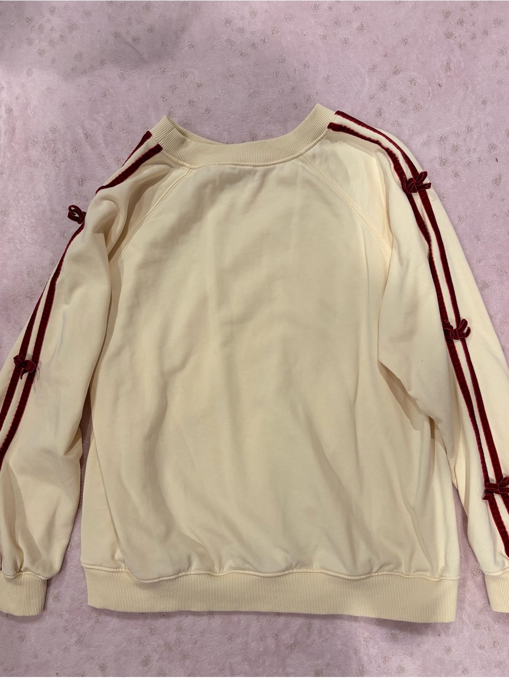 Hottopic Women's Cream Sweatshirt with Burgundy Stripe Detail